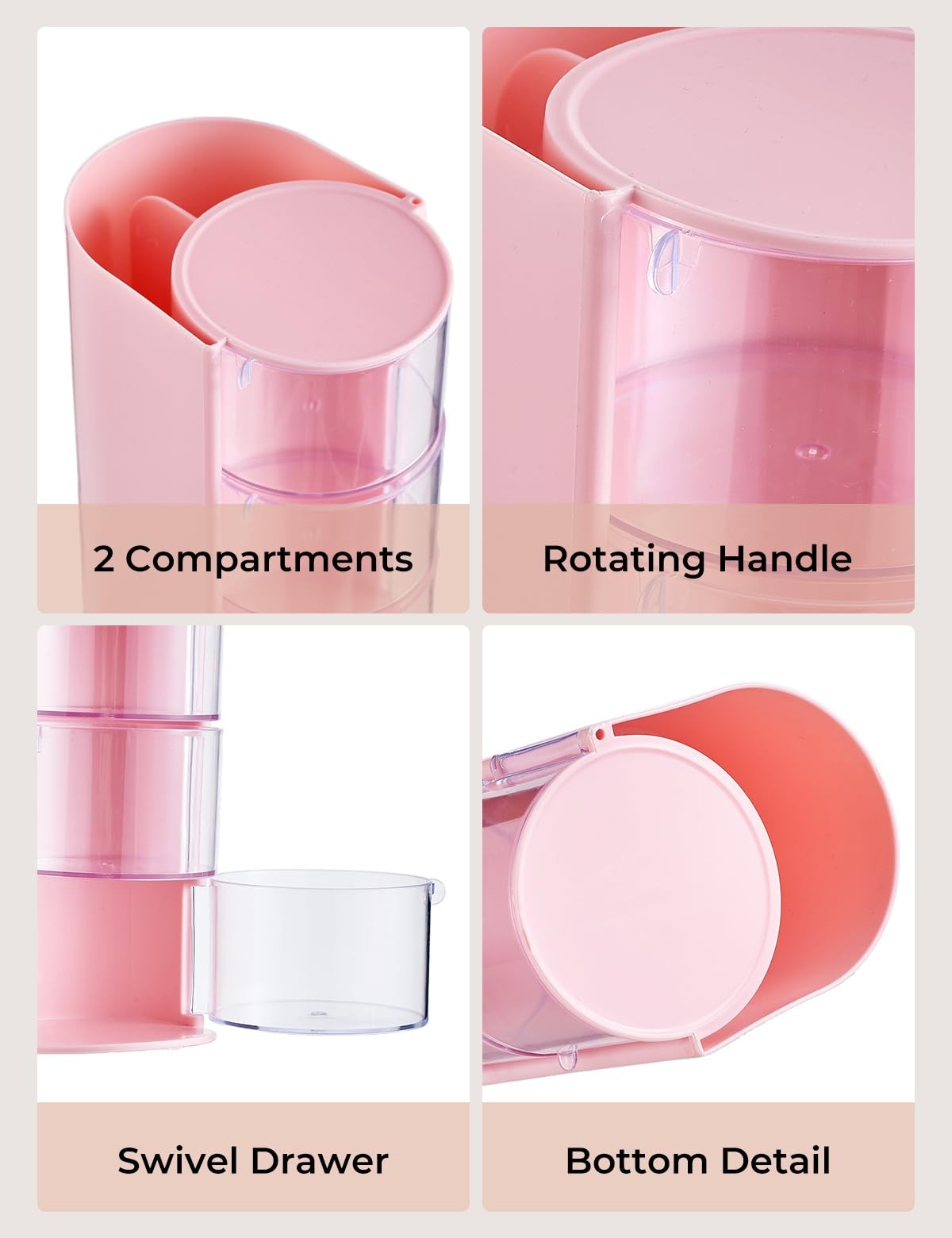UFORU Hair Accessories Organizer with Brush Holder, 3Layer, Pink-3Layer