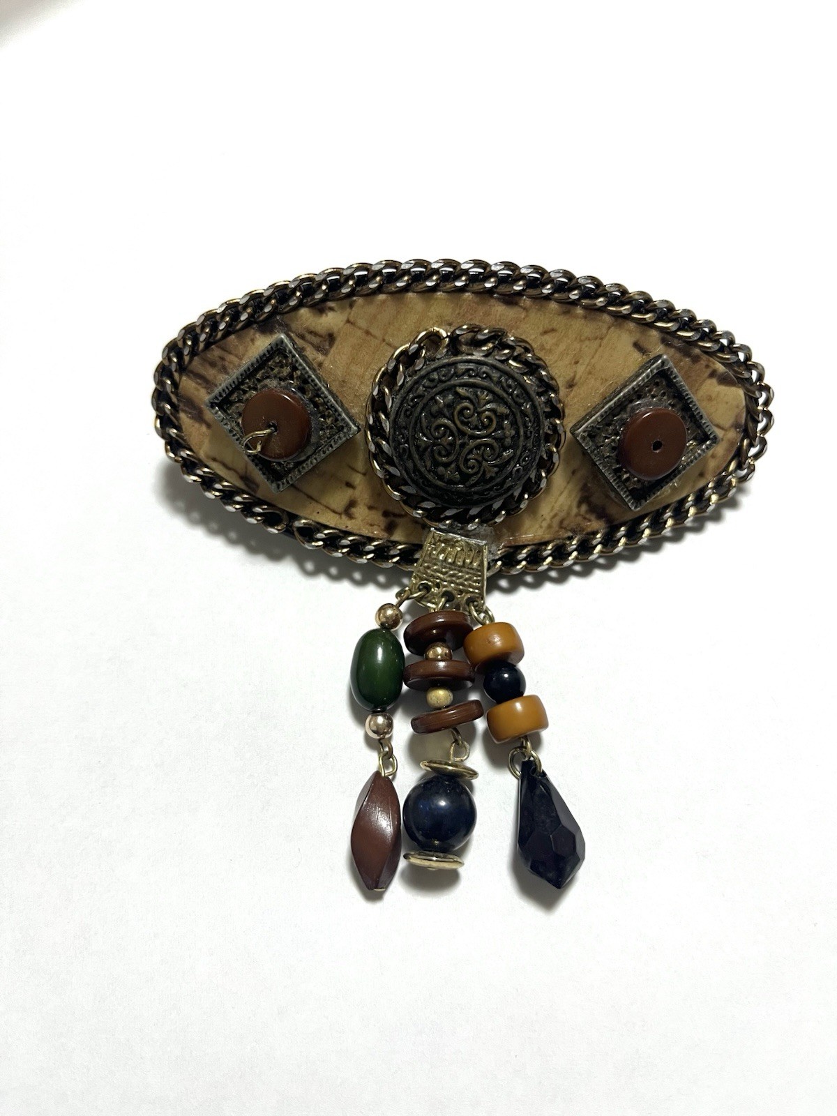 Vintage Boho Hair Barrette Ethnic Beaded Clip Statement 9cm