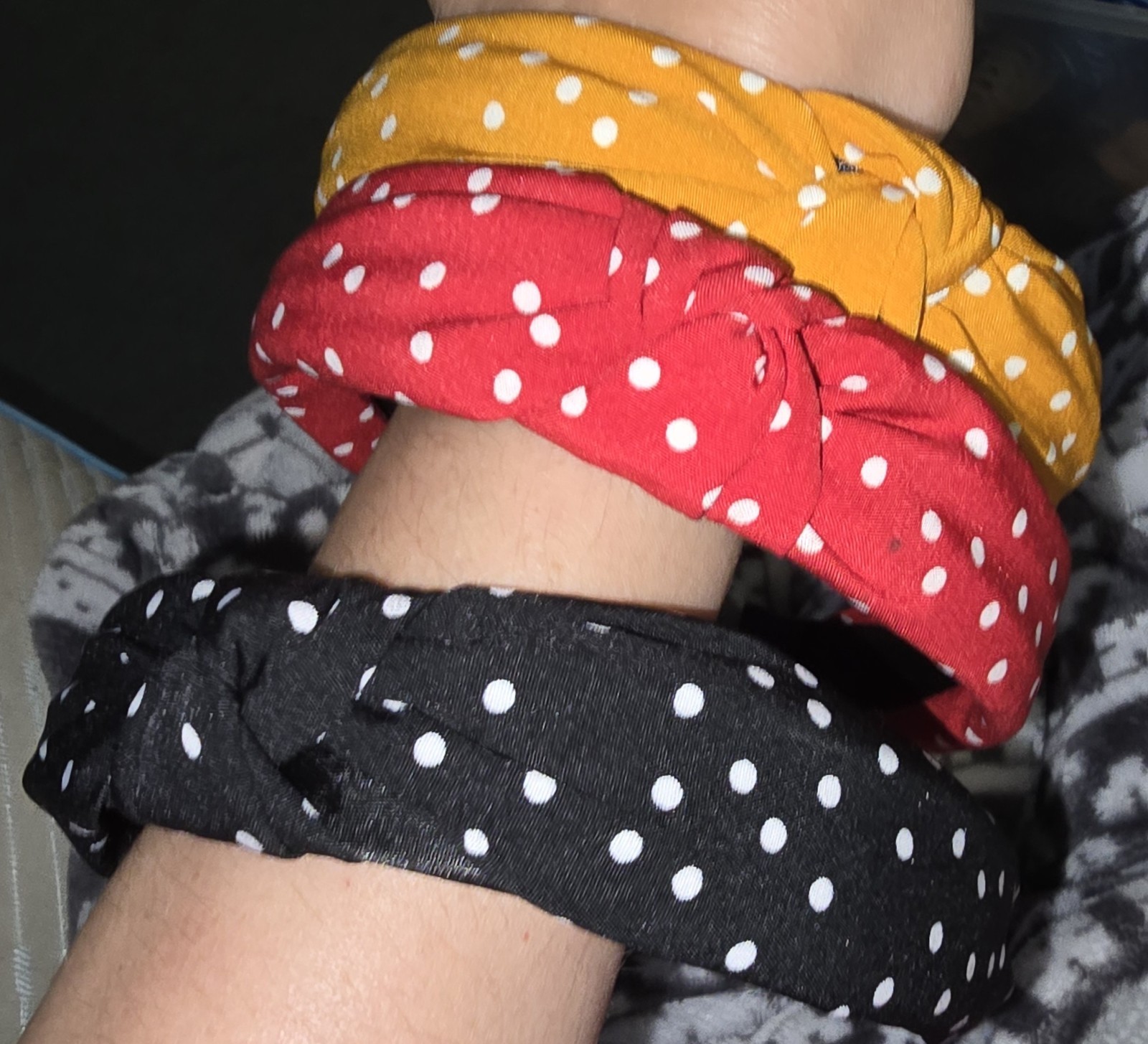 3-Pack Polka Dot Knot Fabric Headbands Handmade
