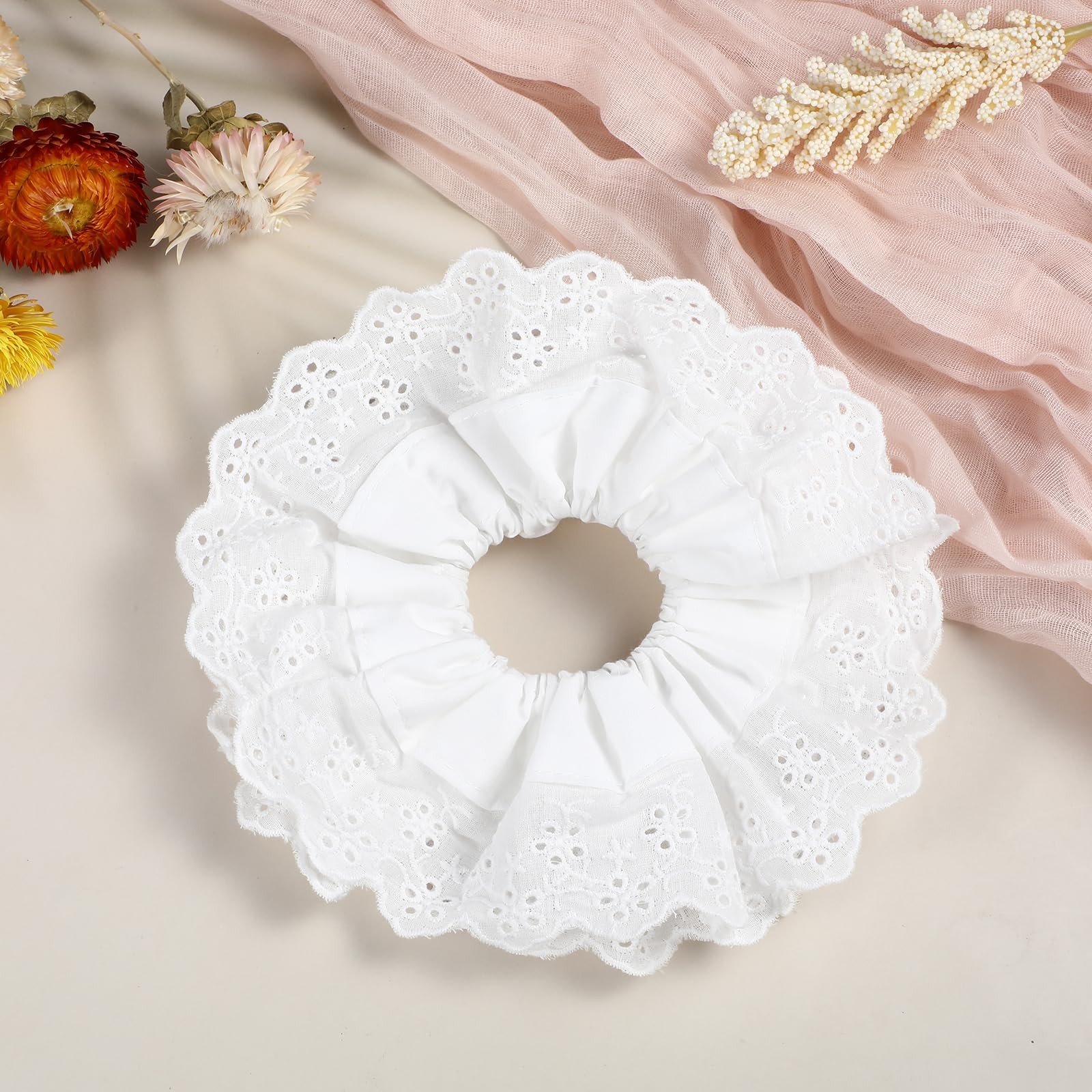White Lace Scrunchies Large Elastic Hair Ties Double Layer No Damage Women