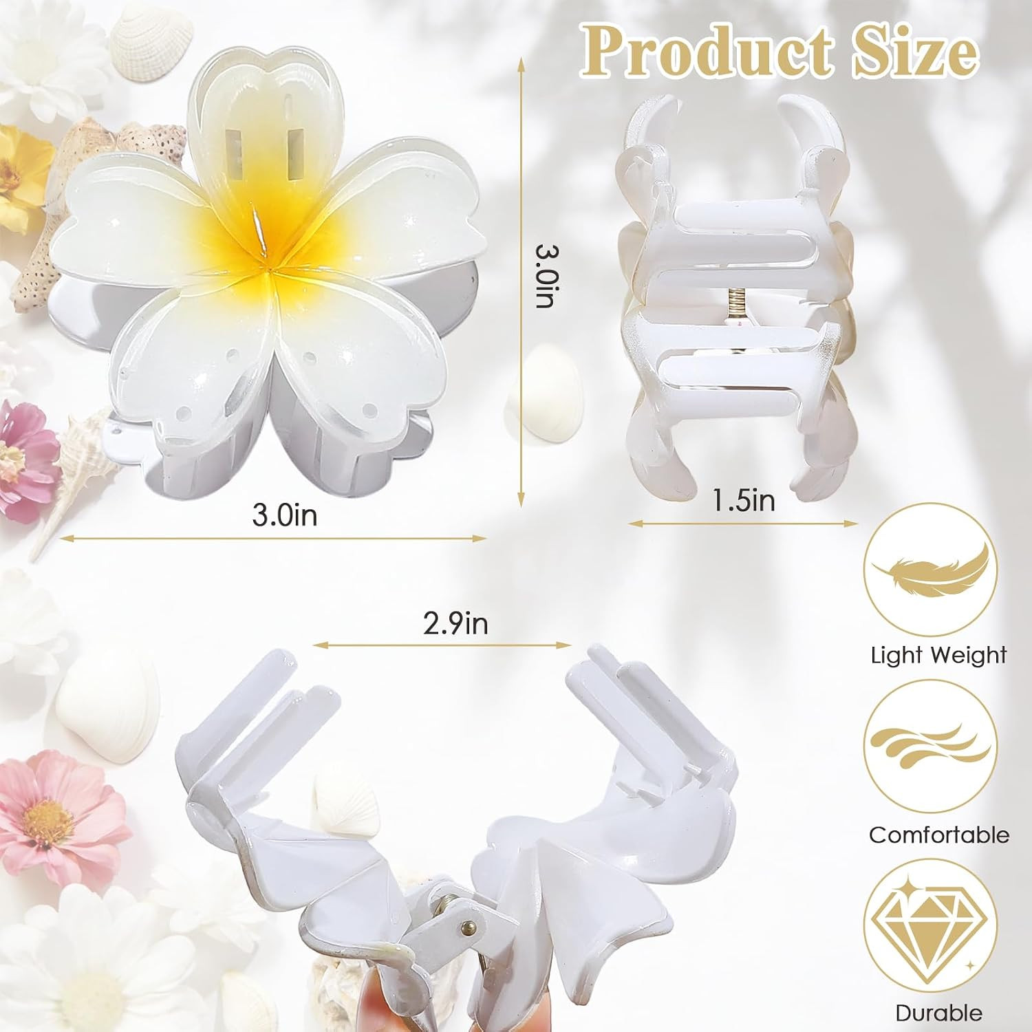 Hawaiian Flower Hair Claw Clips – 6 Pcs for All Hair Types, Strong Hold