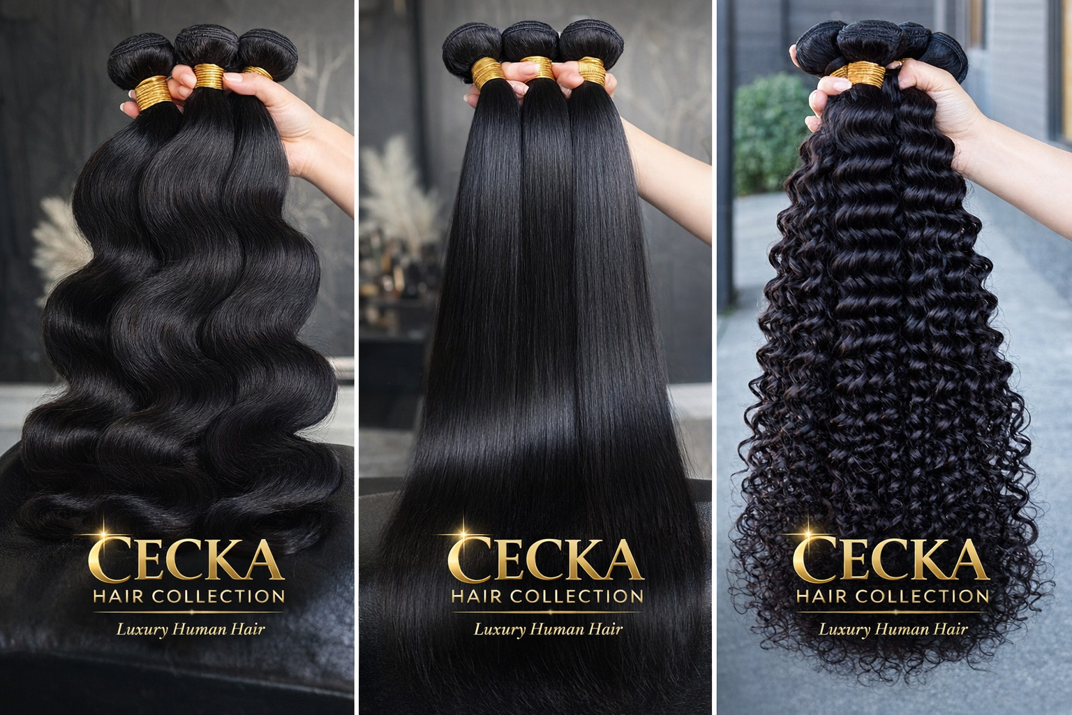 CECKA LUXURY HUMAN HAIR BUNDLES- BODY WAVE / STRAIGHT / DEEP CURLY 100%