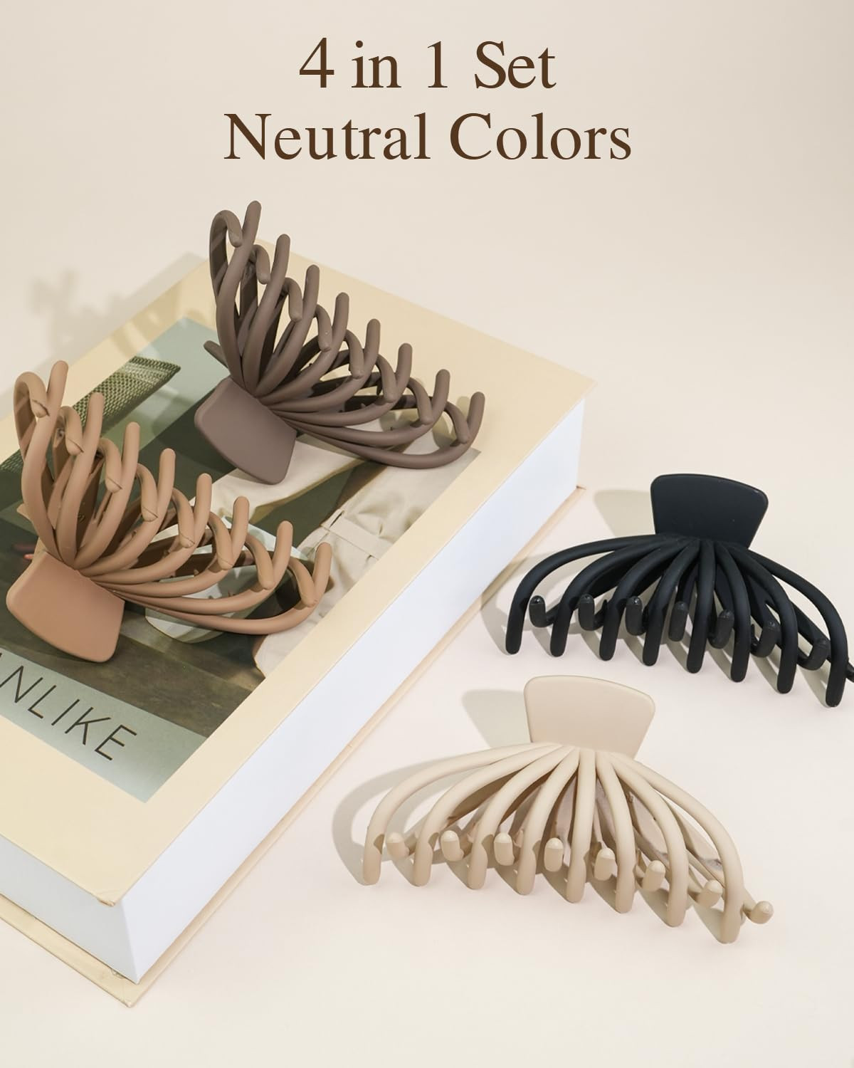4 Pack Large Hair Claw Clips for Women, Non-Slip Matte Big Hair Clips for Thick