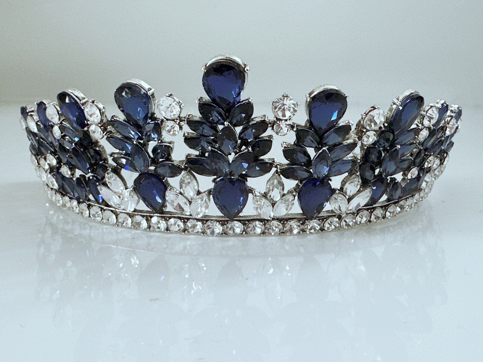 Women Navy Blue Bling crystal Gorgeous Party Royal Retro Queen Prom Crown Tiara