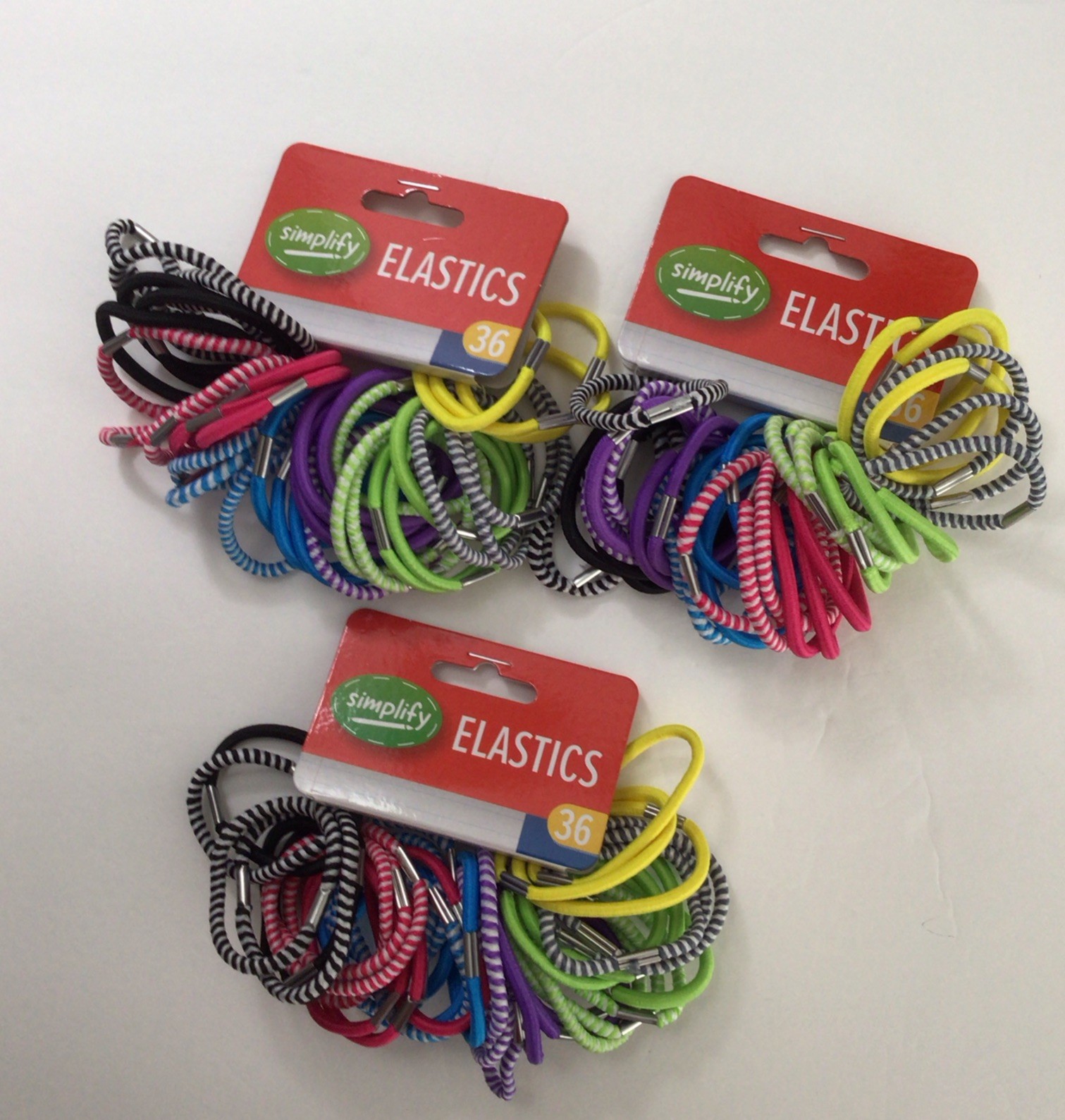 3 SET OF 36 COUNT SIMPLIFY ELASTIC HAIR TIES FOR ALL HAIR TYPES, MULTICOLORED