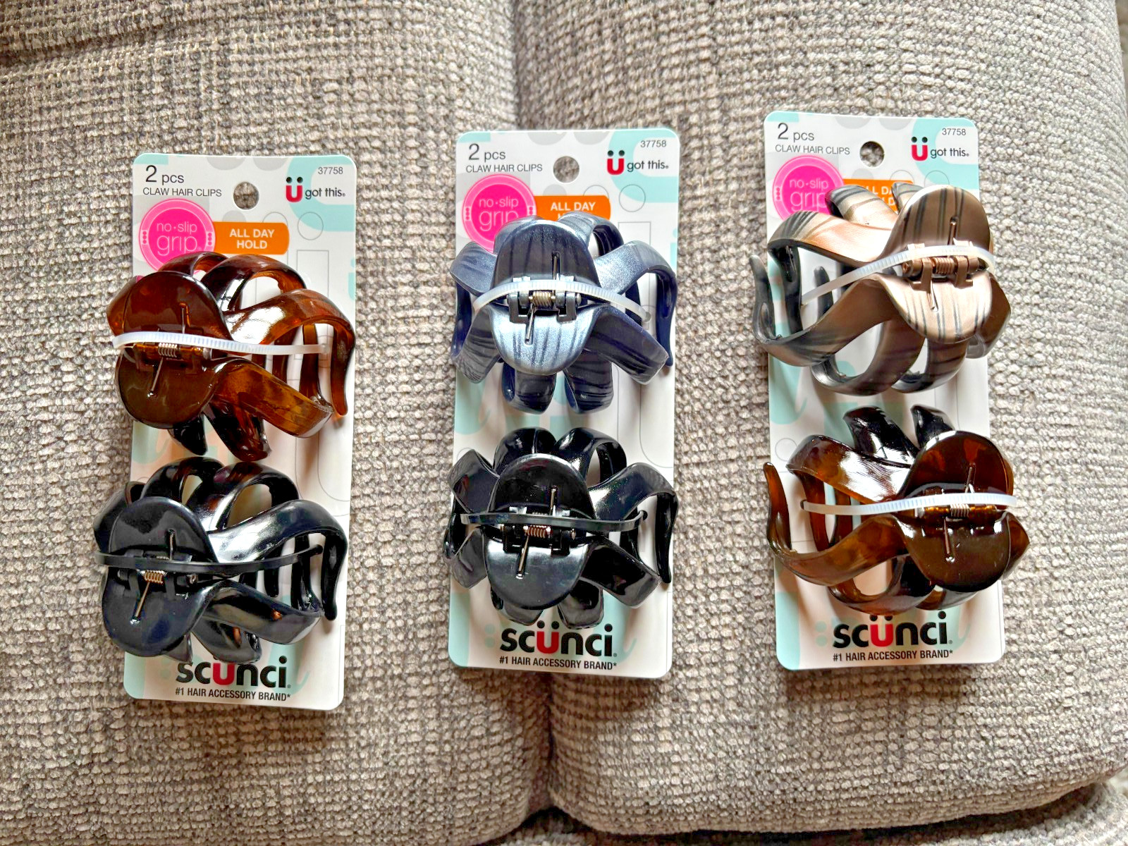3 Packs of 2 – Scunci Claw Octopus Hair Clips NEW Brown Black Gold Silver