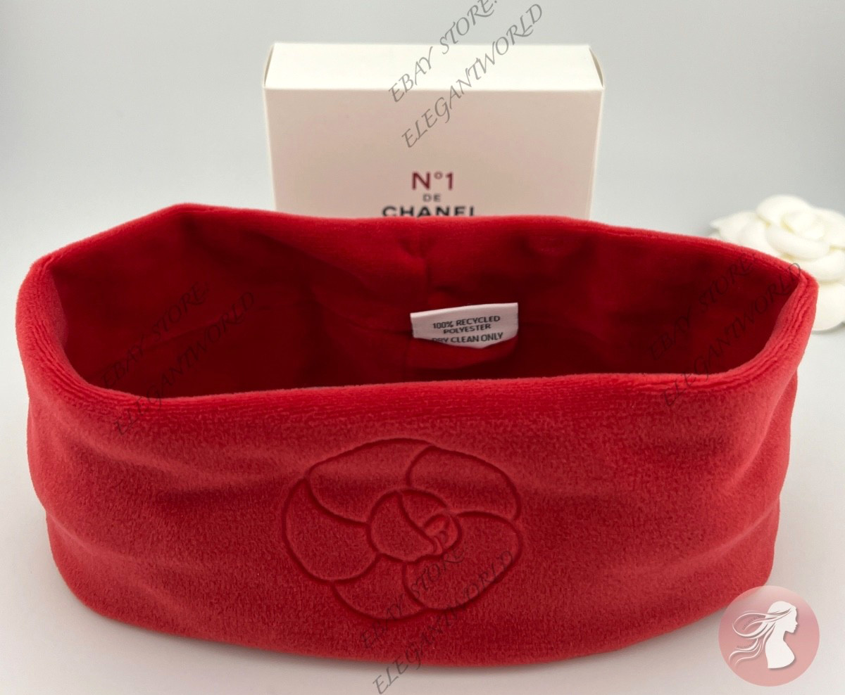 Chanel Nº1 Soft Camellia Logo Hair Band Headband Red Bath Spa Makeup NEW