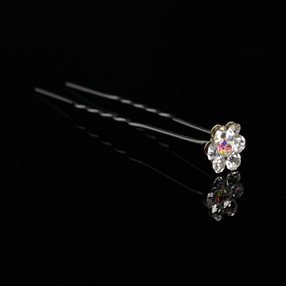 1 Silver Swarovski Rhinestone Element Flower Bridal Wedding Hair Pin