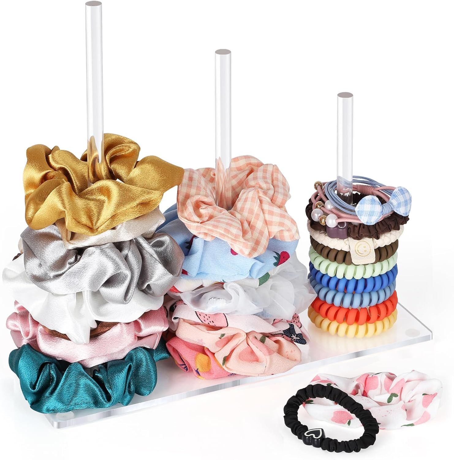 Suneerplay 3-Tiers Scrunchie Holder Stand, Acrylic Hair Ties Organizer, Clear Ha