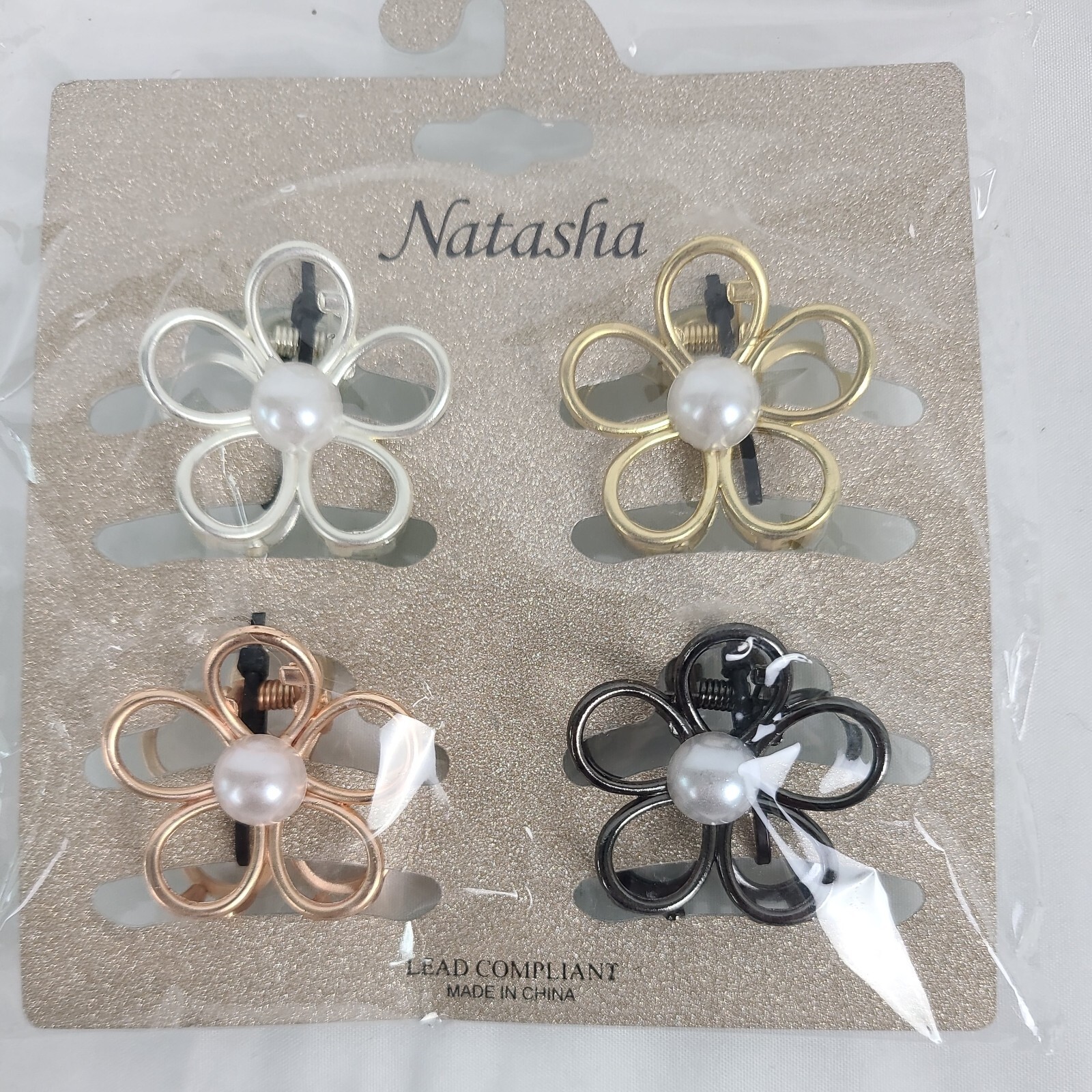 NEW Natasha Hair Clips 4-Pack Metal Jaw Clips, Gold, Rose Gold, Silver, Pearl.