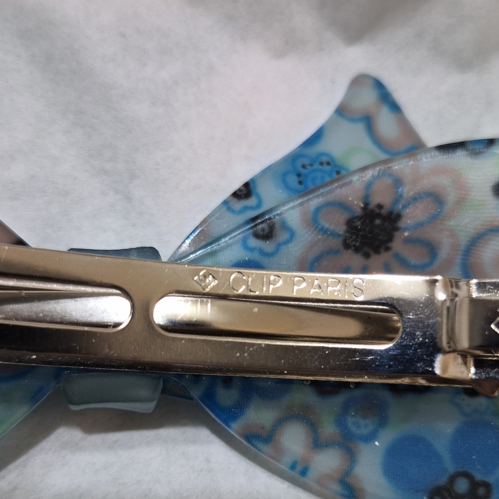 CLIP PARIS Blue Floral Bow Hair Clip Barrette for Women, Acrylic & Metal