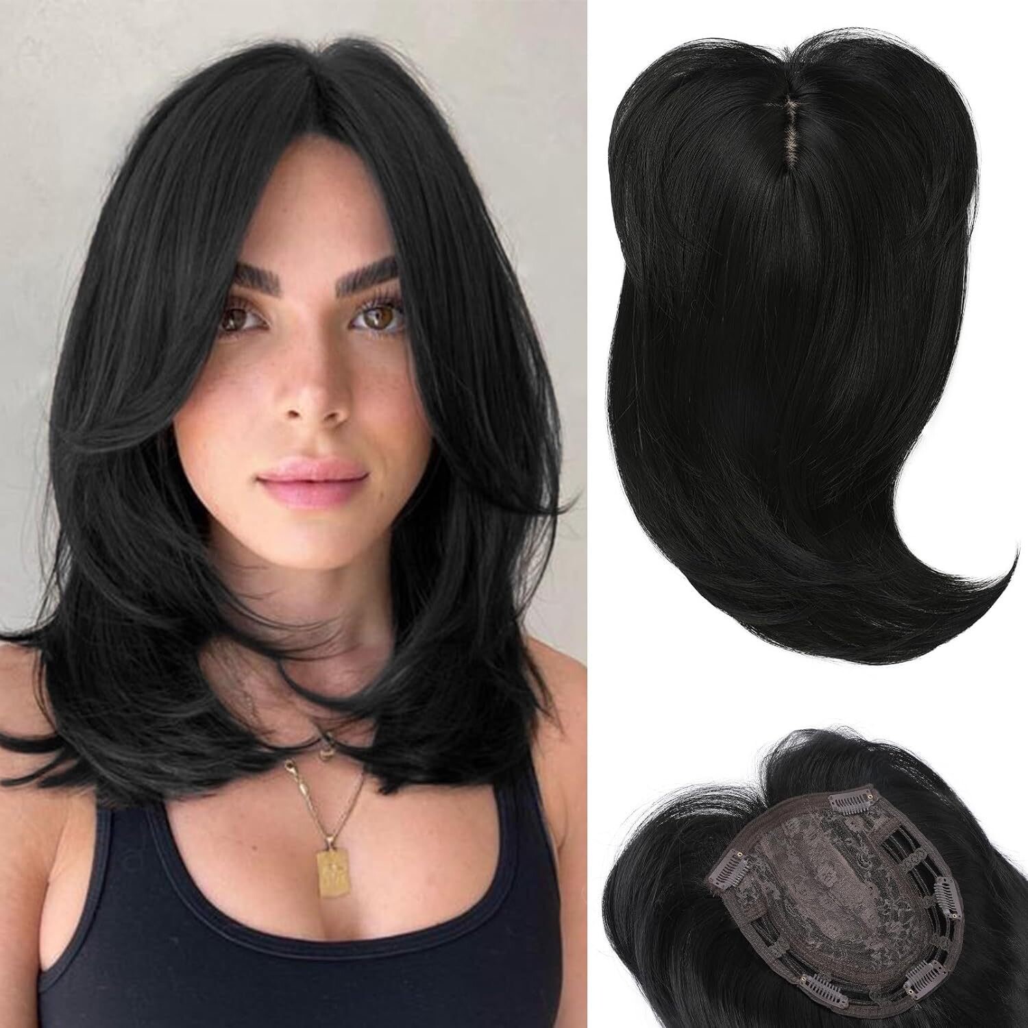 6.3″x6.3″ Ombre Blonde/White/Brown Synthetic Hair Topper for Women Clip in 18″