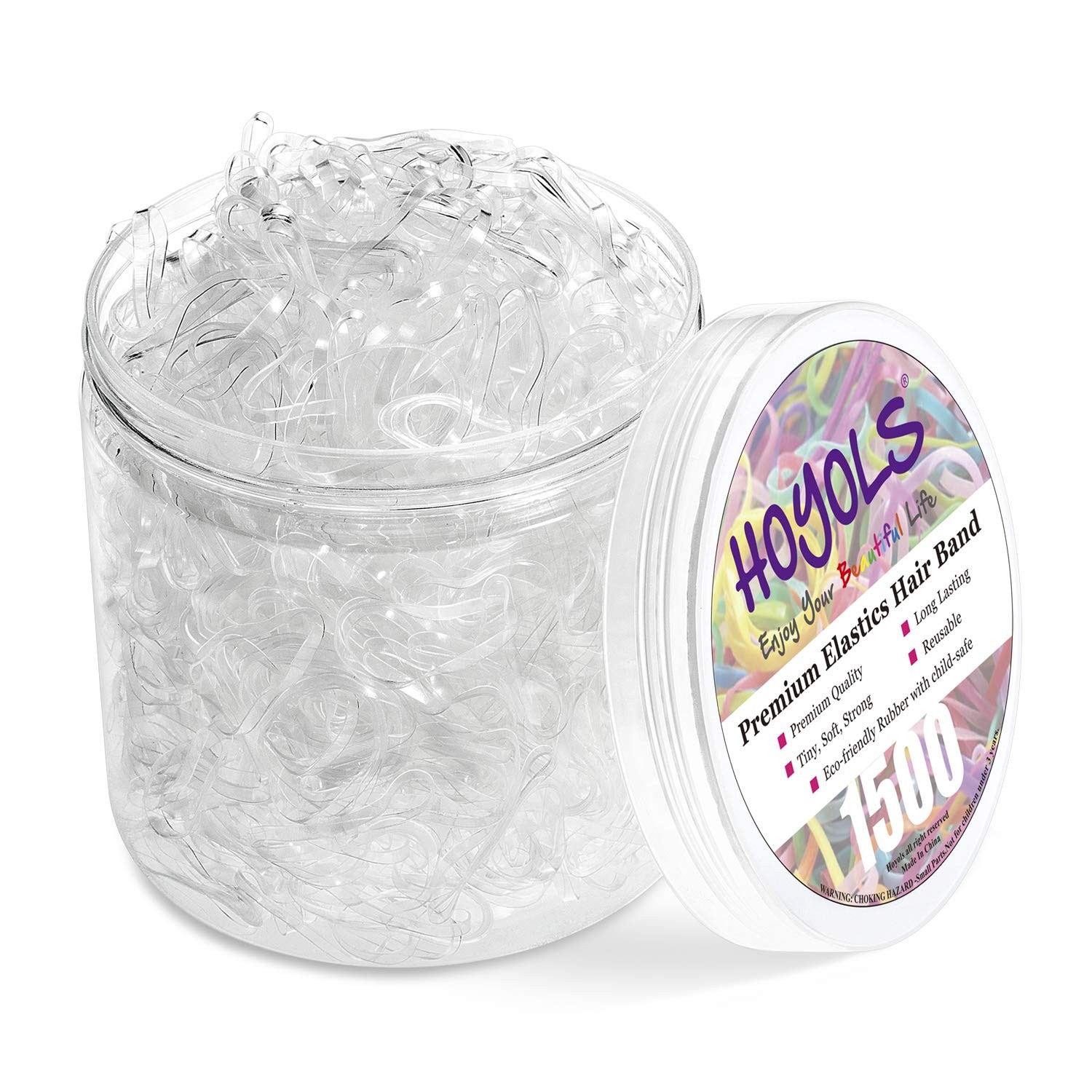 HOYOLS Clear Elastic Hair Rubber Bands, 1500pcs Mini Small 1.Clear 1500 pcs