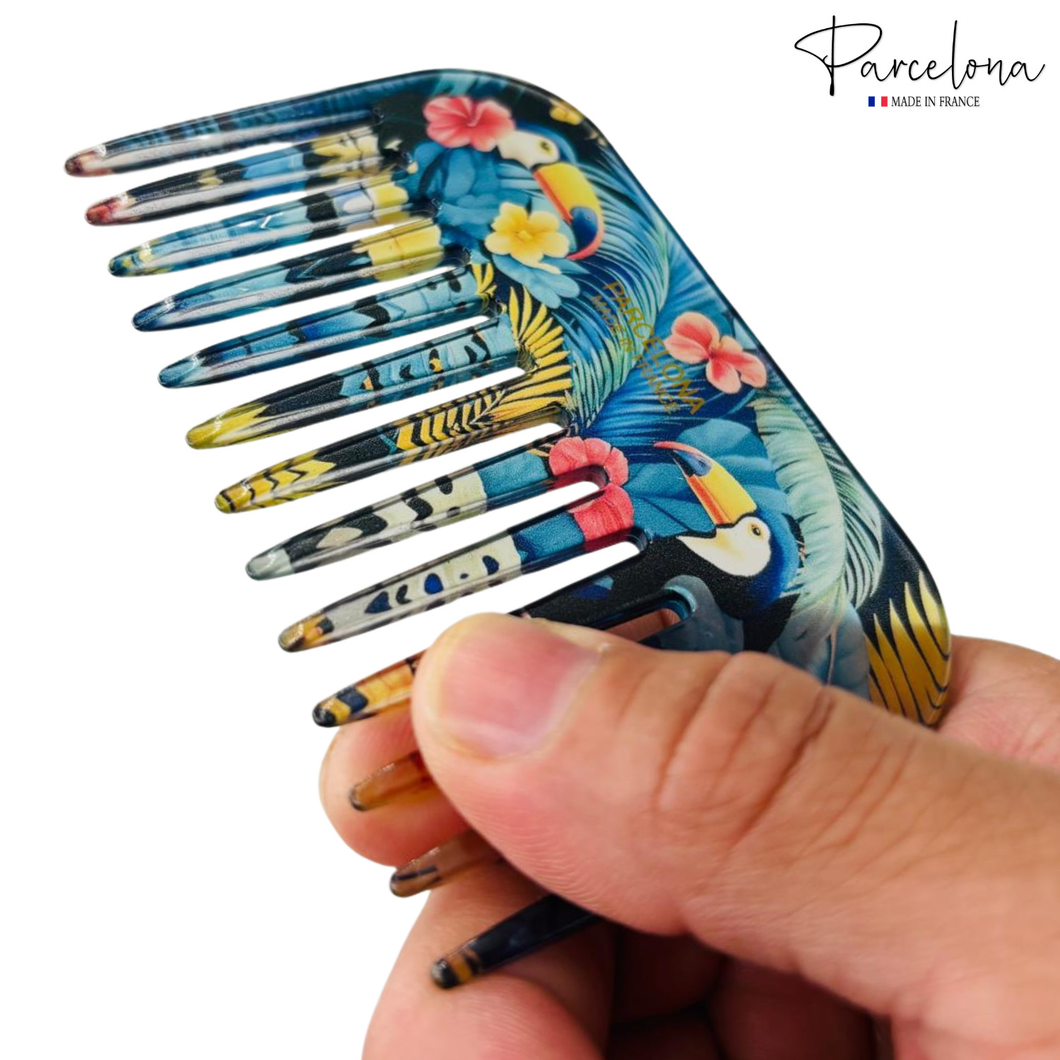 Parcelona Wide Tooth French Detangling Comb – Cellulose Acetate Hair Comb for