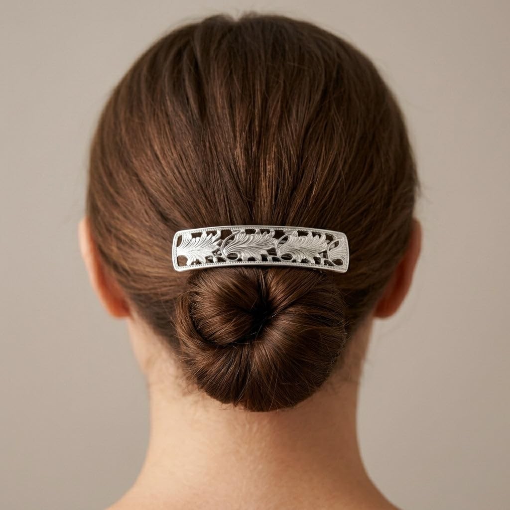 Hair Barrette Clip 4 Inch Rectangular Floral Design for Women – Elegant