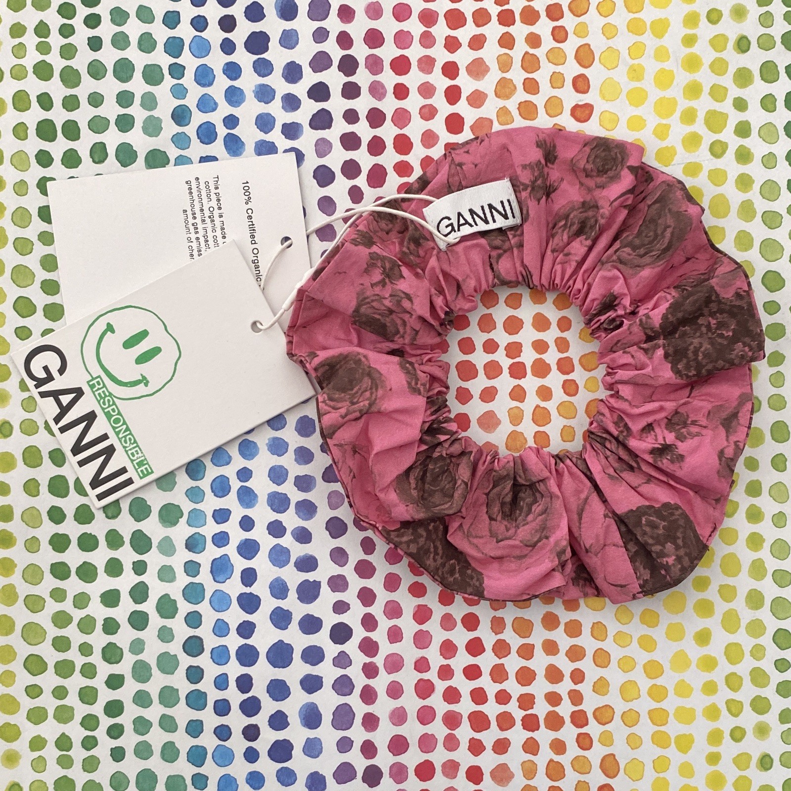 GANNI Scrunchie 100% Cotton Sustainable Nordstrom NWT New Pink Multicolor