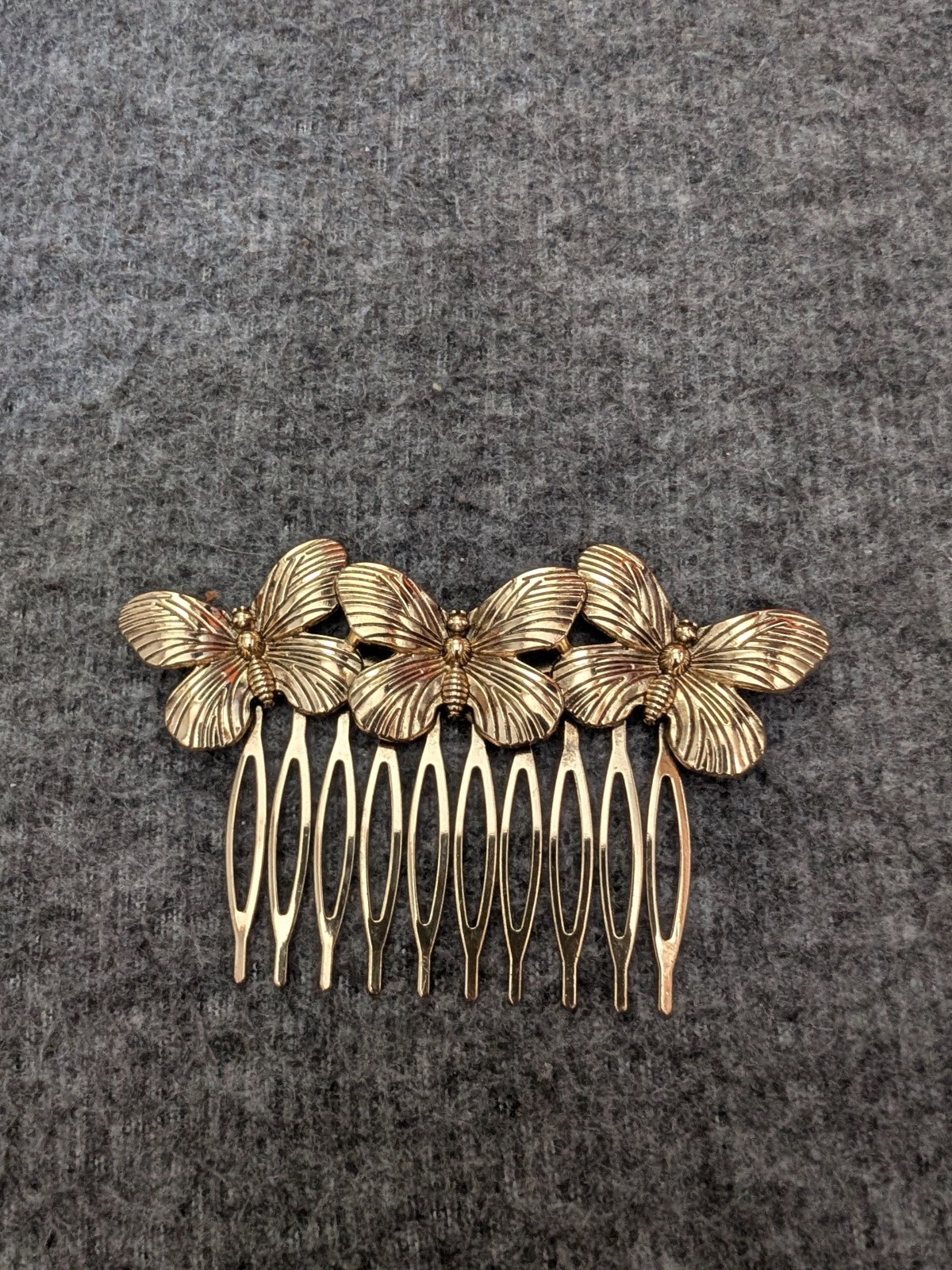 Gold Tone Hair Comb Barrette Butterfly Spring