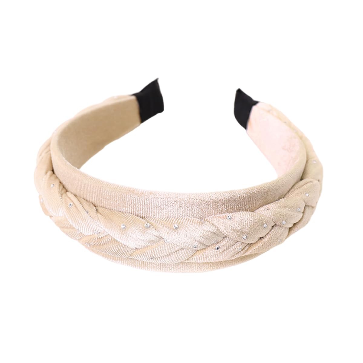 1 PC Braided Velvet Fashion Headwear 4.5cm Wide Rhinestone Knotted Beige