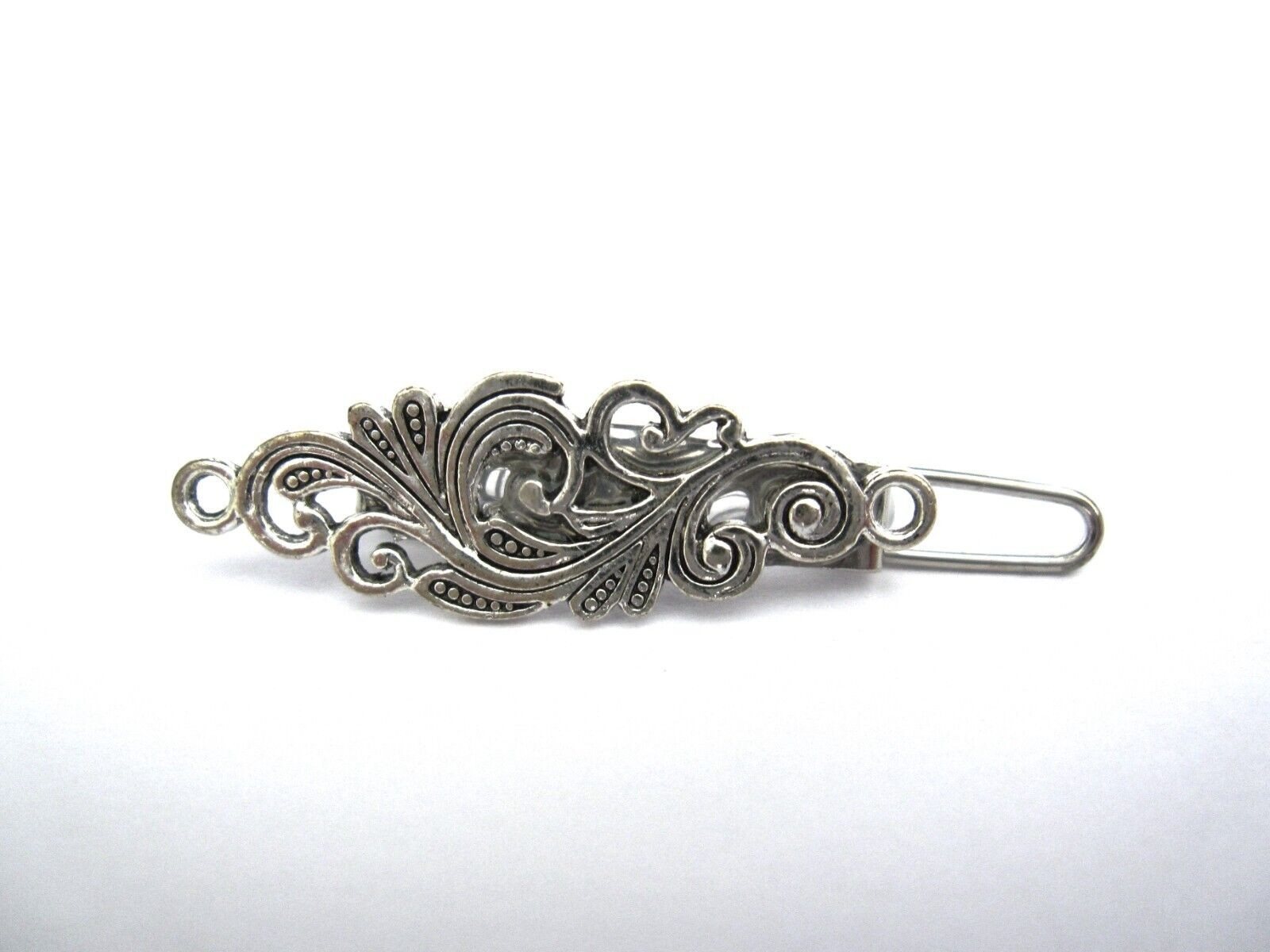2 extra tiny small silver metal filigree barrette hair clip fine thin hair