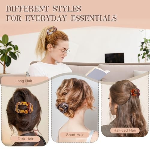 Flat Hair Clips for Women, 6 PCS Flat Claw Clips for Women, Leopard Apple