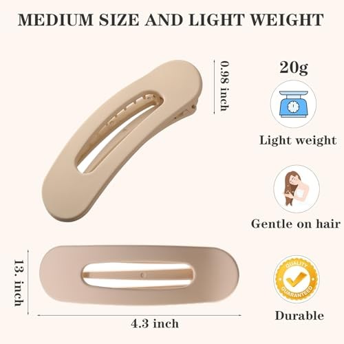 5 Pcs Flat Hair Clips, Medium Lay Flat Claw Clips for Women Brown&Pink