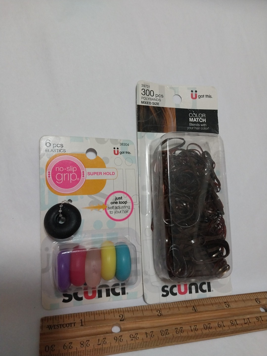 Scunci Smart Color Match Brown Polybands 300 Count & Super Hold 6 Pcs Pony Tail