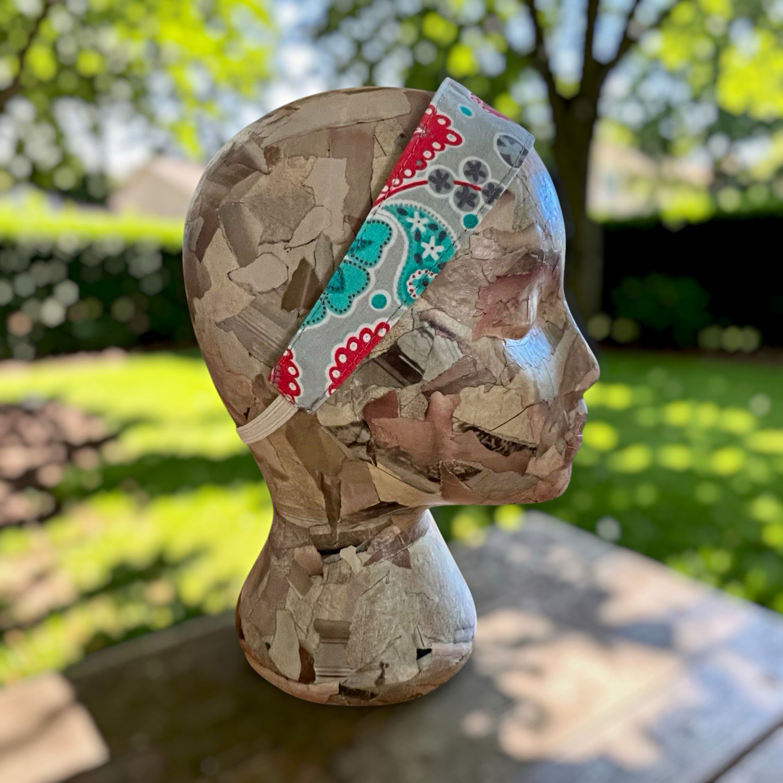 Handmade Reversible Fabric Headband w/ Elastic Back, Multicolor Floral Pattern