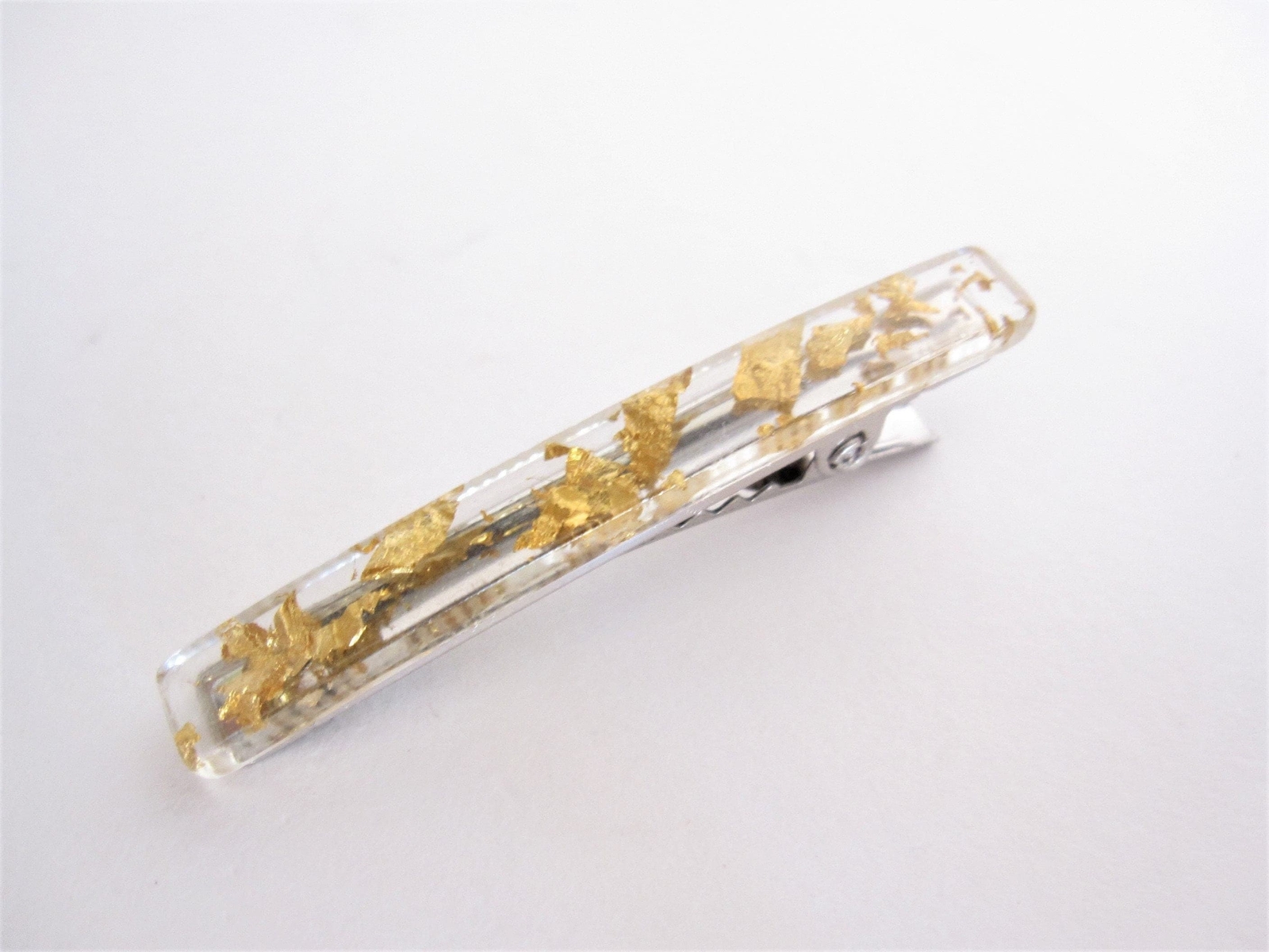 Small 2 inch super slim clear gold speckled alligator hair clip fine thin hair