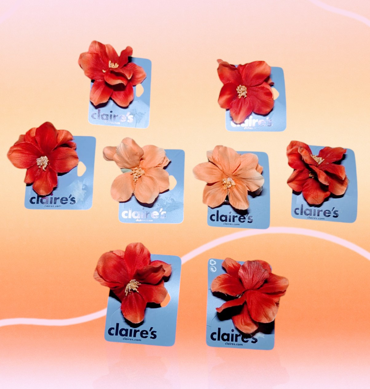 CLAIRE’S Orange Flower Hair Clips Barrettes LOT OF 8 Girls Flower Girls