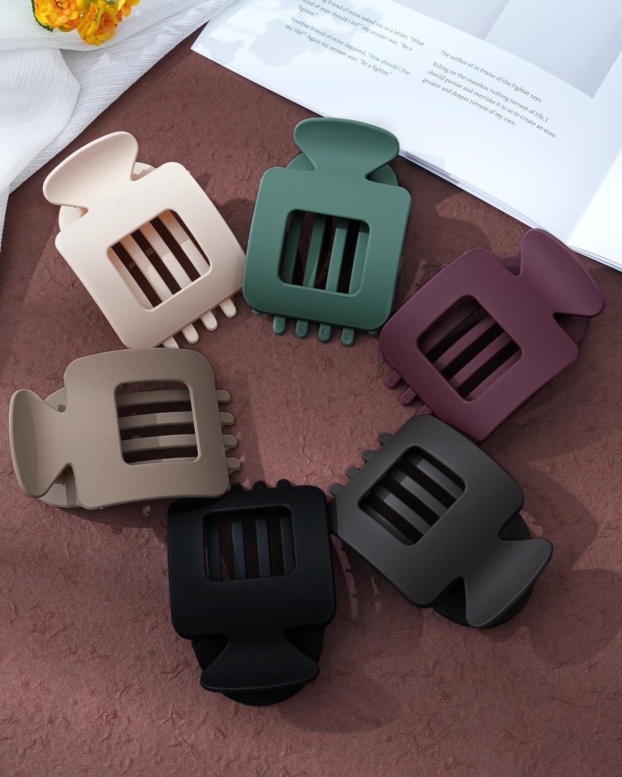 6 Pack Large Flat Square Hair Clips for Women – Nonslip Duckbill Claw Clips, Str