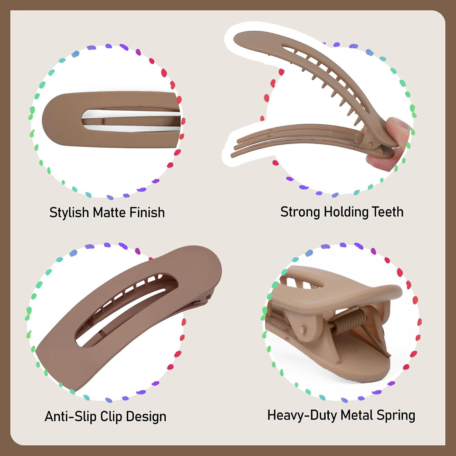 8 PCS Flat Hair Clips, 2 Styles Flat Claw Clips for Women Girls Thick Thin