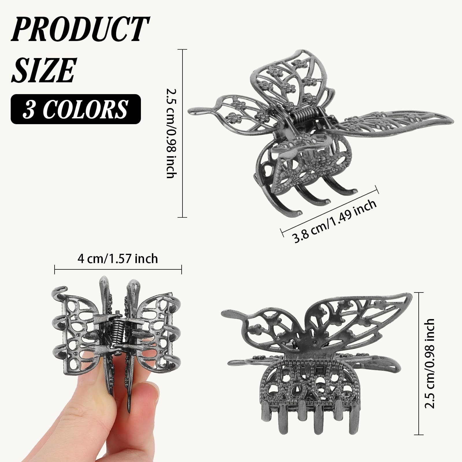 Esitrormi 3PCS Butterfly Hair Clips 1 Count (Pack of 3), gold black silver