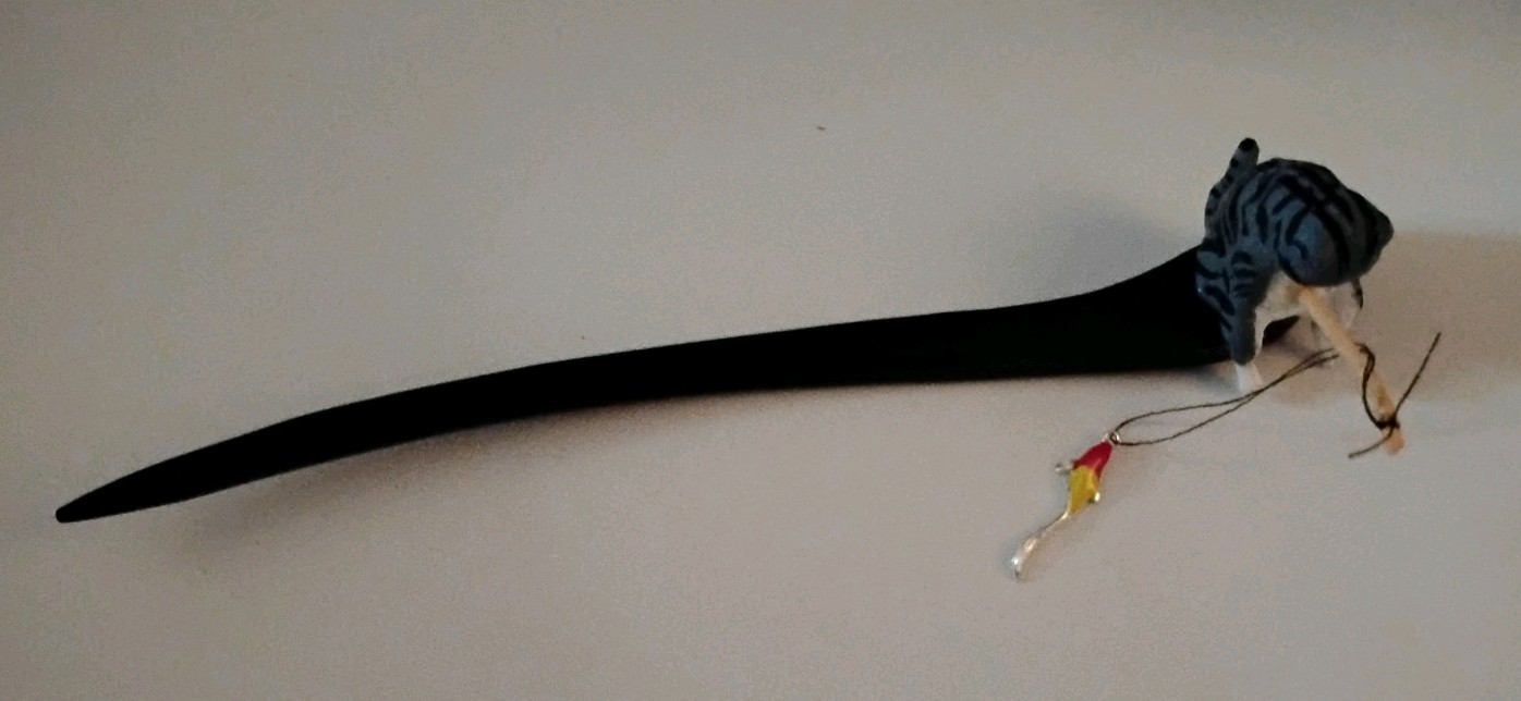 Fishing Cat Hair Stick 2 piece Set. Orange Gray Black Kitties