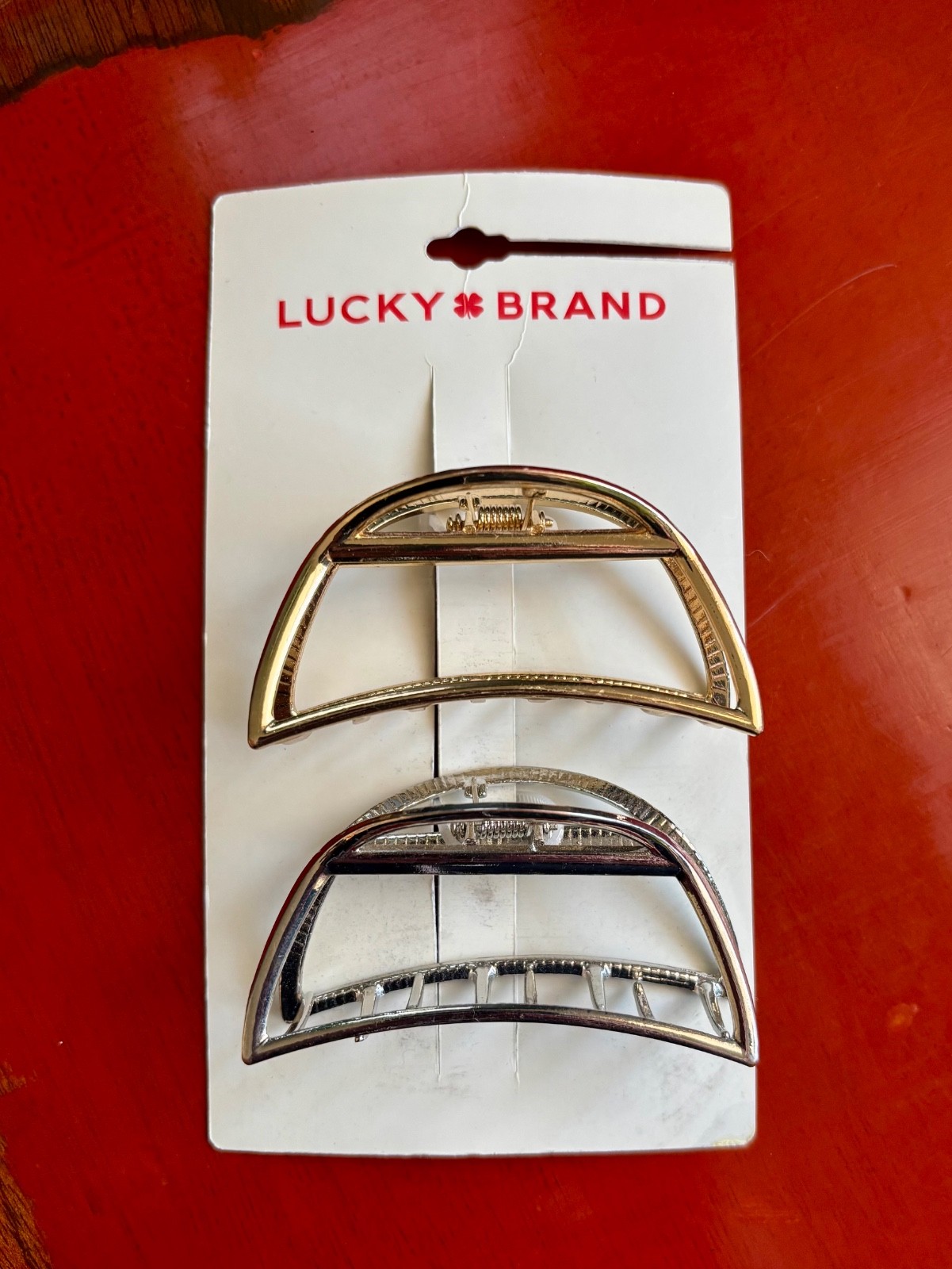 Lucky Brand 2-pack Metal Hair Clips – Crescent Shape Gold/Silver Claw Clips NWT