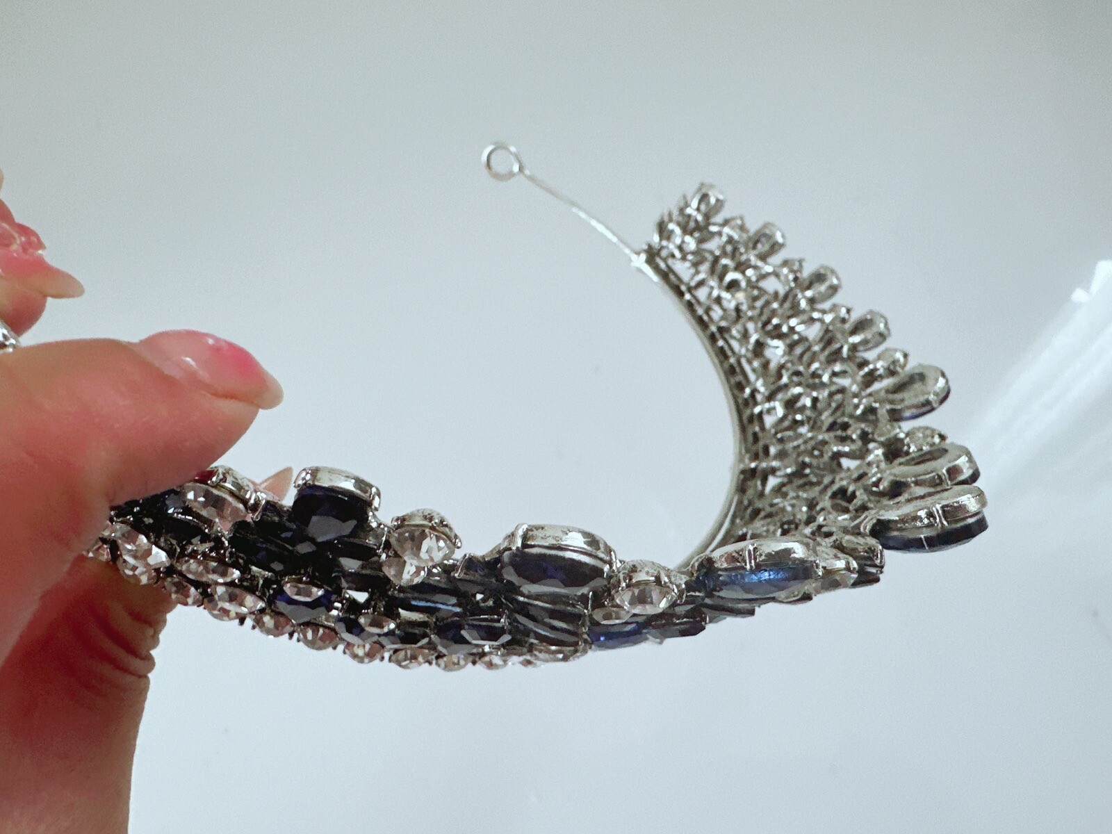 Women Navy Blue Bling crystal Gorgeous Party Royal Retro Queen Prom Crown Tiara