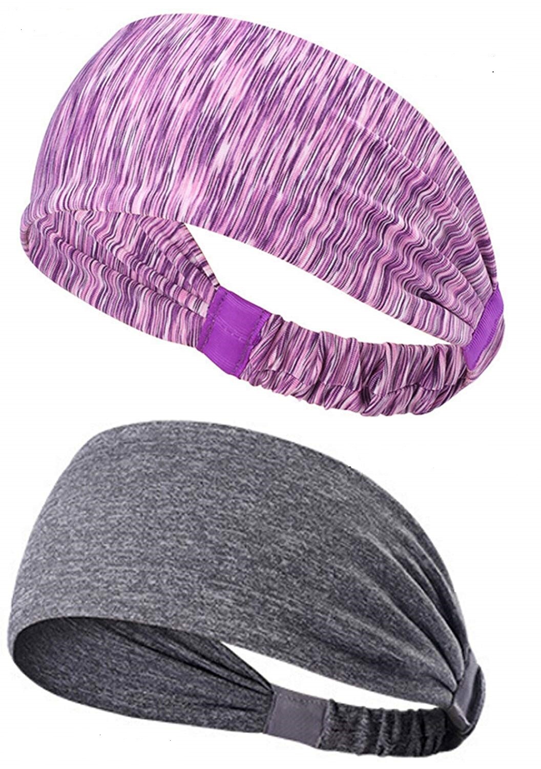 2 Pack Sweatband Headband Set Unisex Stretch Sports Bands Yoga Gym Running