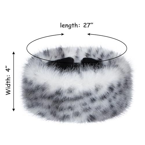 Faux Fur Headband with Elastic for Women’s Winter Earwarmer Gray Leopard