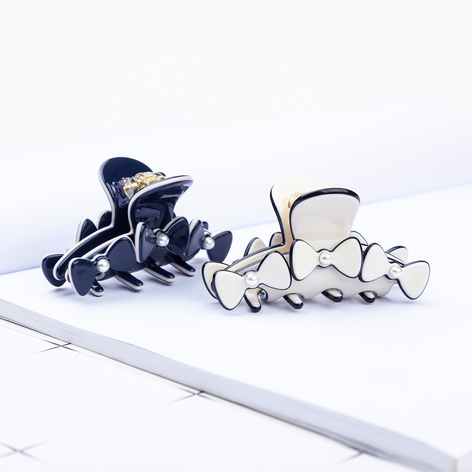 2.75 Inches Handmade Celluloid Korea Style Barrettes Pearl Bowknot Hair Claw …