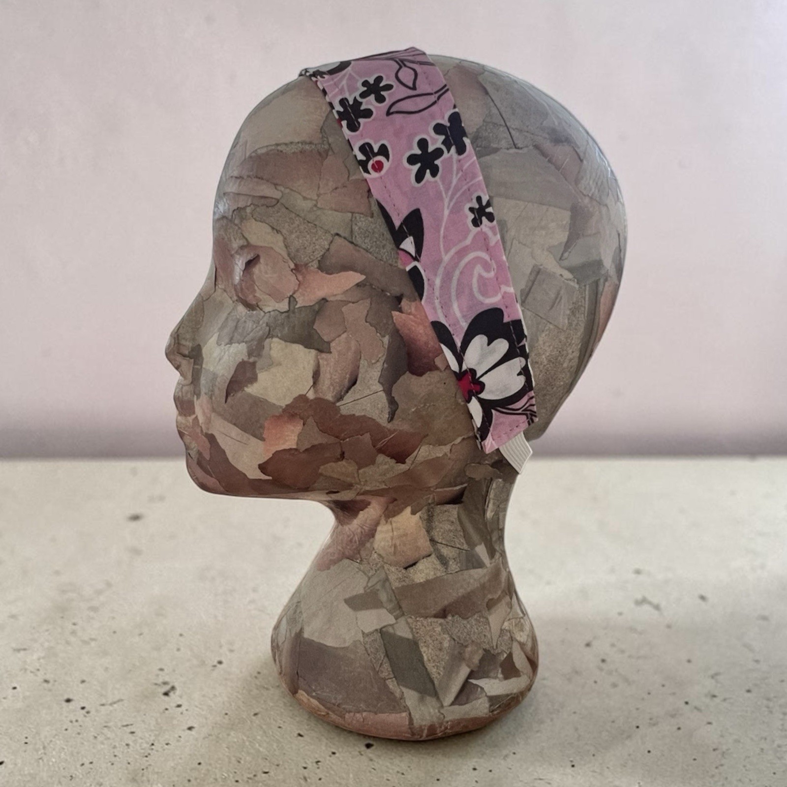 HandmadeReversible Fabric Headband Brown, Pink & White Floral Pattern