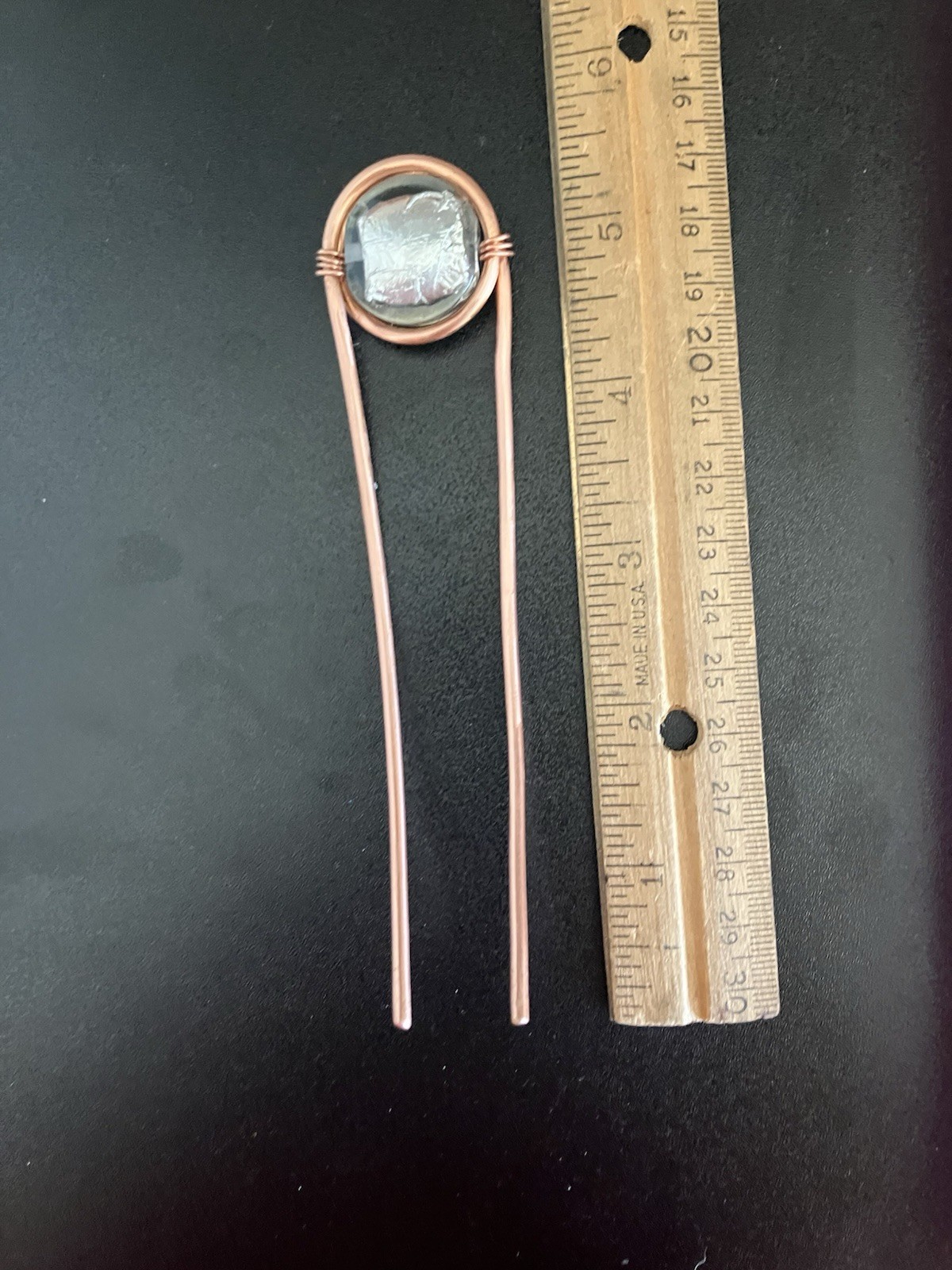 Hand Crafter Copper Metal Hair Pin with Vintage Upcycled Coin Bead