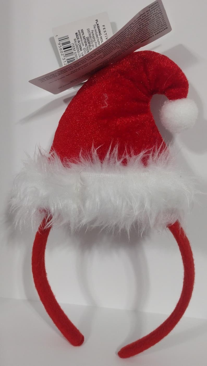Christmas Light-Up Santa Hat Plush Fabric Headband Red