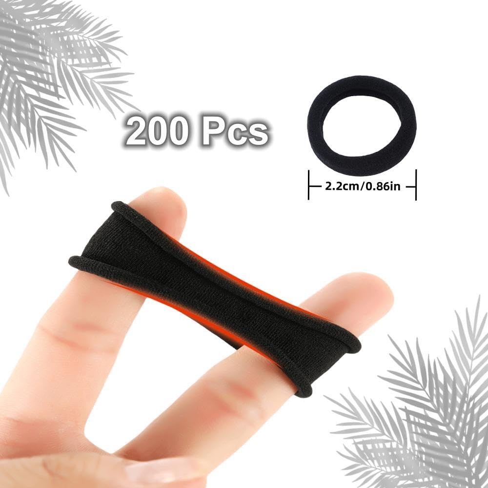 Baby Hair Ties 200 PCS Cotton Toddler Seamless Bands Ponytail Holders Black