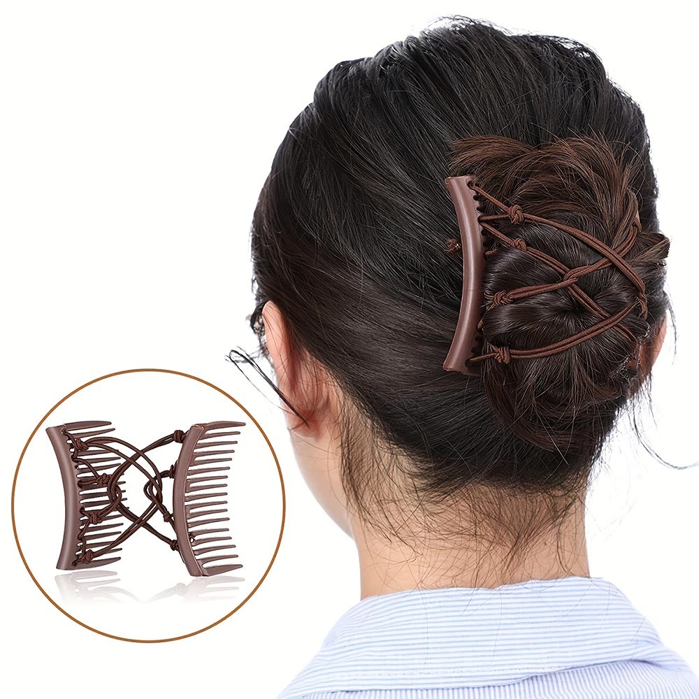 Stretchable Secure-Grip Comfortable 6-Piece Adjustable Elastic Double Hair Combs