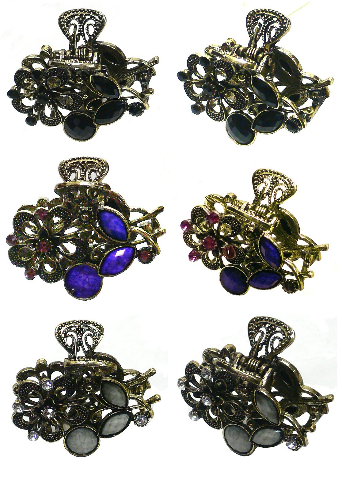 Set of 6 Small Metal Hair Claws in 3 Unique Color Groupings Sparkly U1515-6