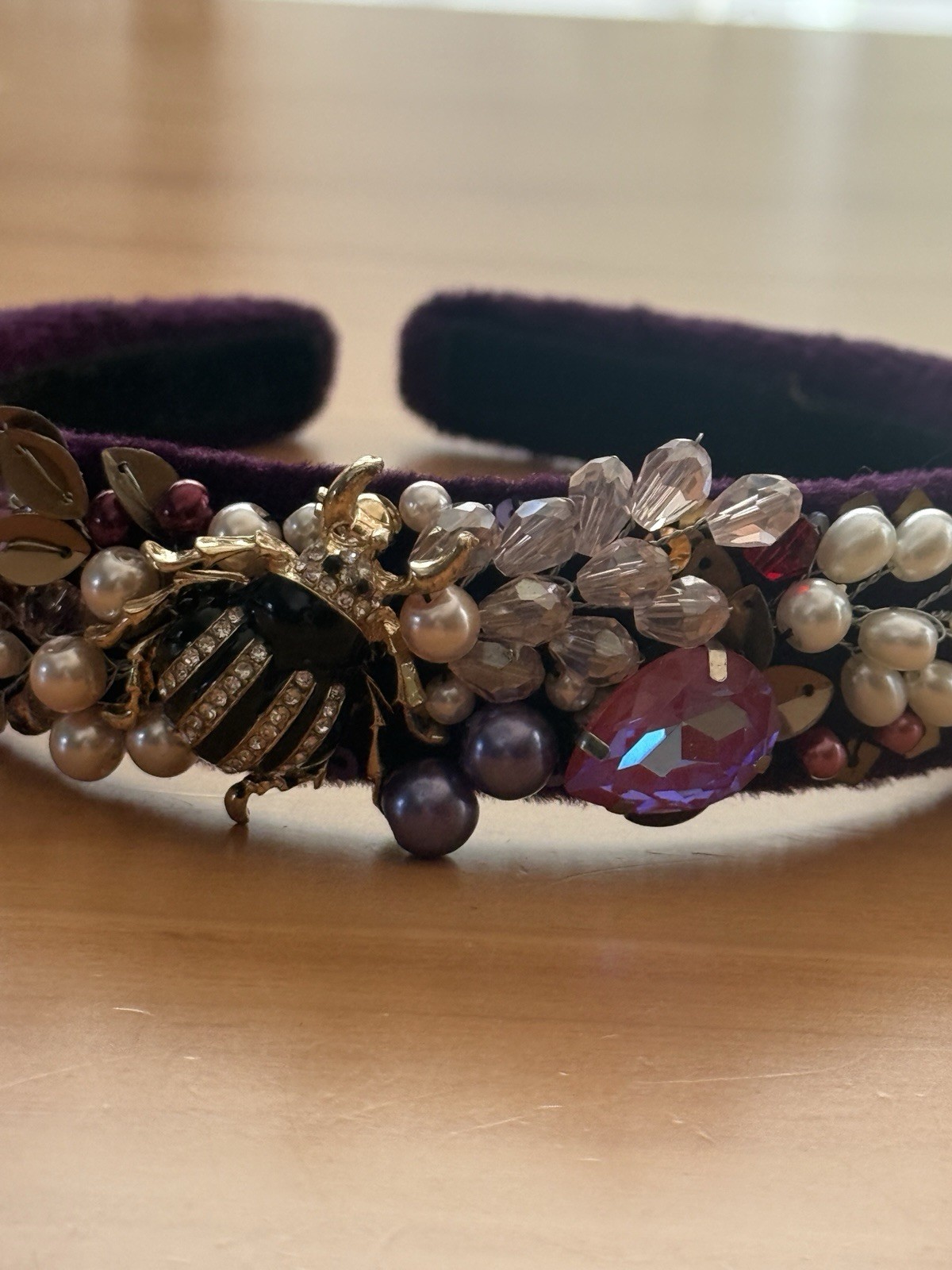 Handmade Beaded Headband Ukraine Crystal Pearl Embellished Floral Hairband New