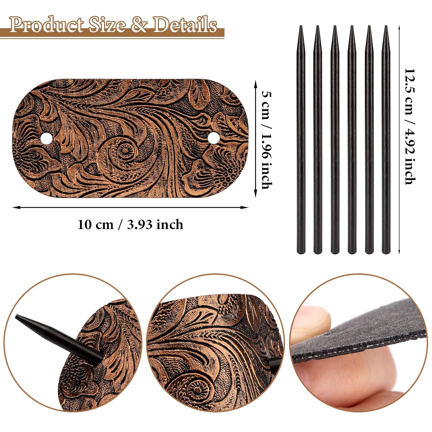 6PCS Leather Hair Barrettes with Stick, Square Shape Hair Accessories Set – Pony