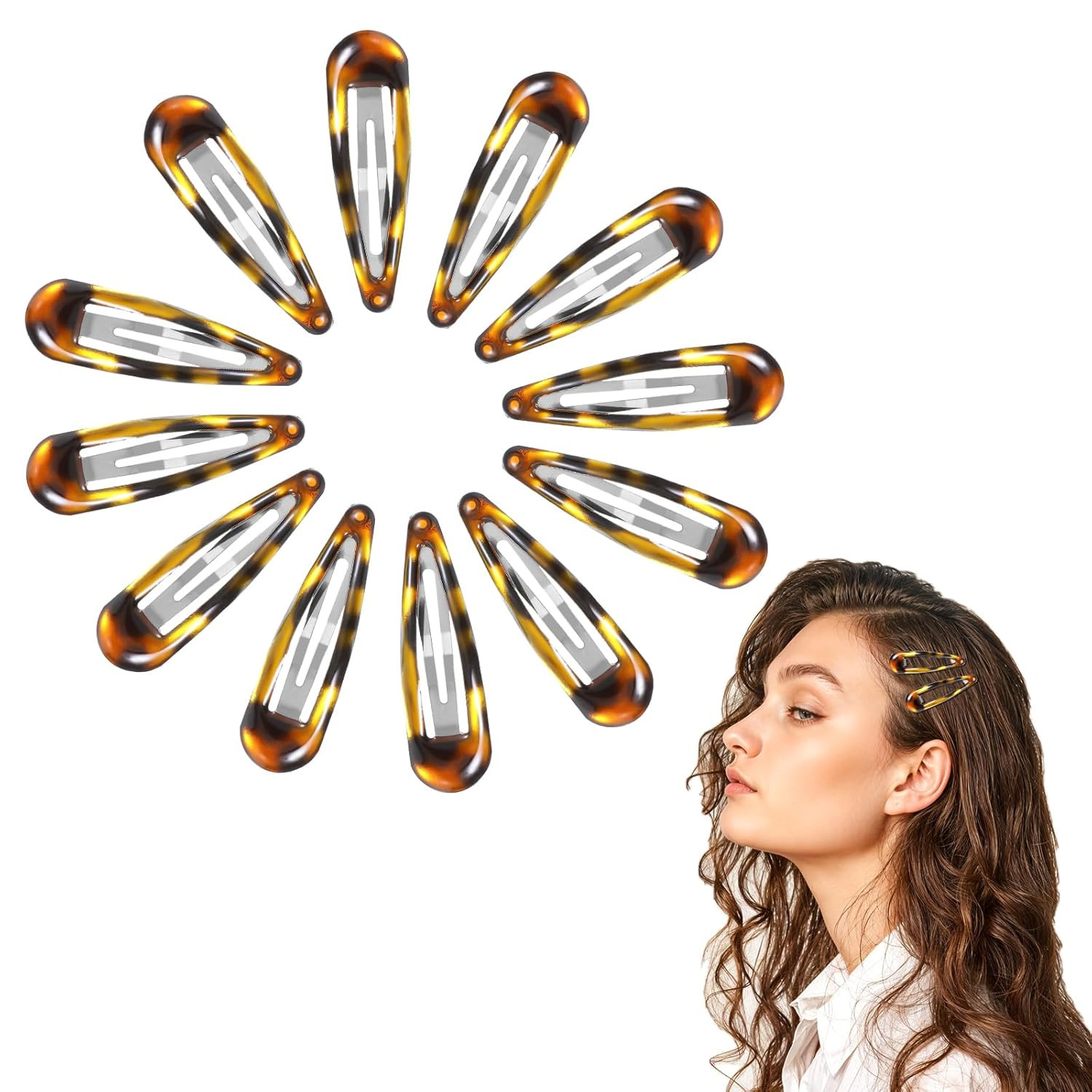 12PCS Metal Snap Hair Clips Tortoise, Hair Barrettes for Women, Hair Snap Clips