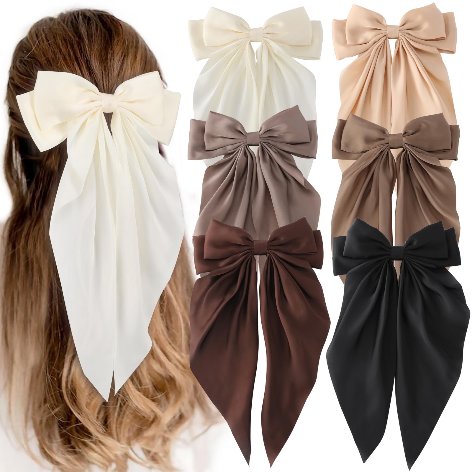 6 PCS Oversized Hair Bows, Big Bows for Girls and Women, Hair Ribbons