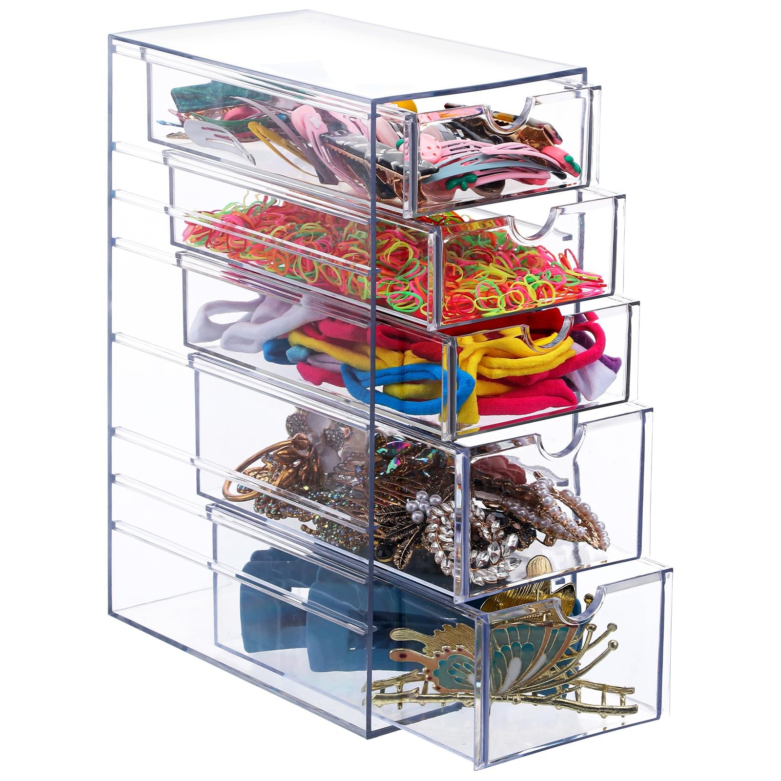 Nodaaiie 5-Drawer Clear Plastic Hair Accessories Organizer Box, Transparent