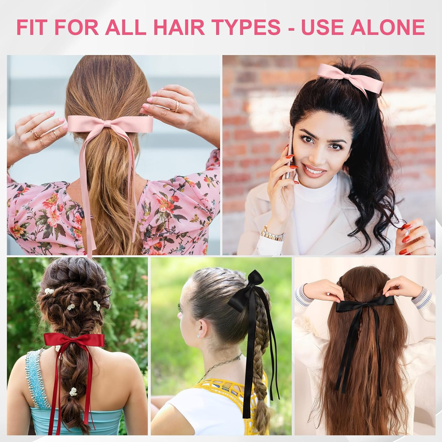 8 PCS Silky Satin Hair Bows with Tassel for Women Grils, Tassel Ribbon Bowknot H